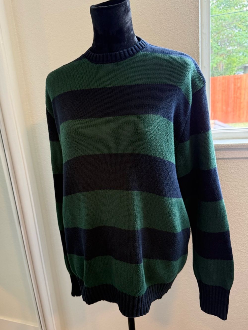 J. Galt Striped Sweater Green Navy Oversized Preppy Crewneck Cotton